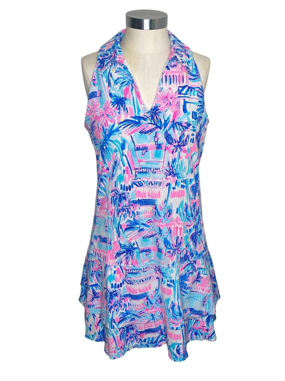 NWOT Lilly Pulitzer Luxletic Dania Dress Ravello Blue Perfect Match Print M
